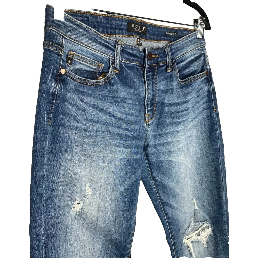 Judy Blue Boyfriend Fit Jeans Womens Size 5/27 Blue Medium Wash Denim Distressed